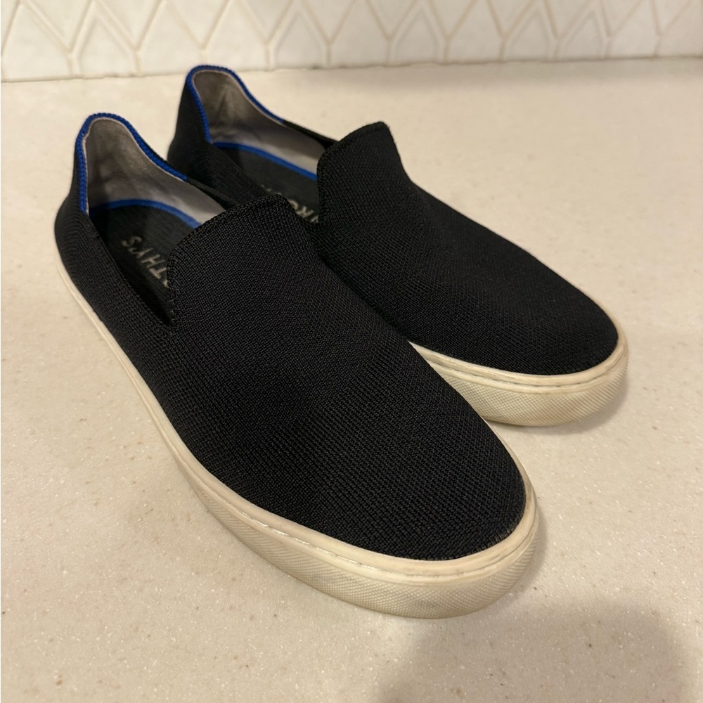 Rothy's The Original Slip On Sneaker Black Solid Washable Shoes Women's Size 8